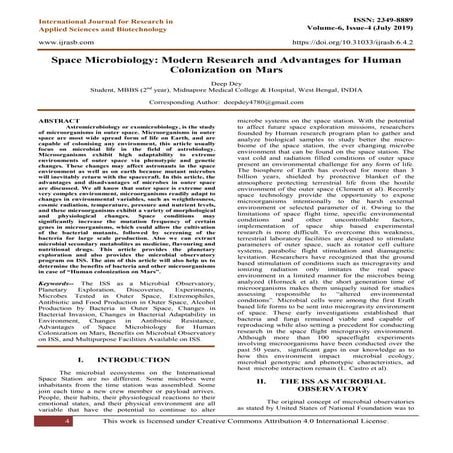 Space Microbiology: Modern Research and Advantages for Human Colonization on ...
