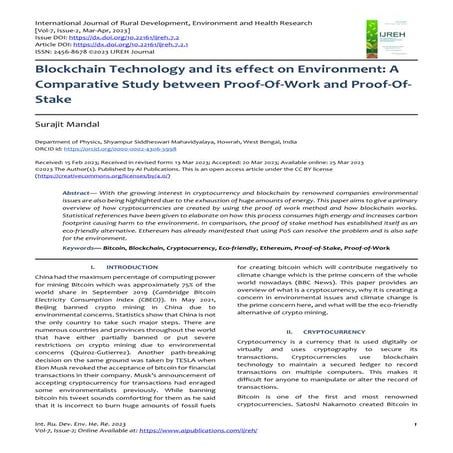 Blockchain Technology and its effect on Environment: A Comparative Study betw...