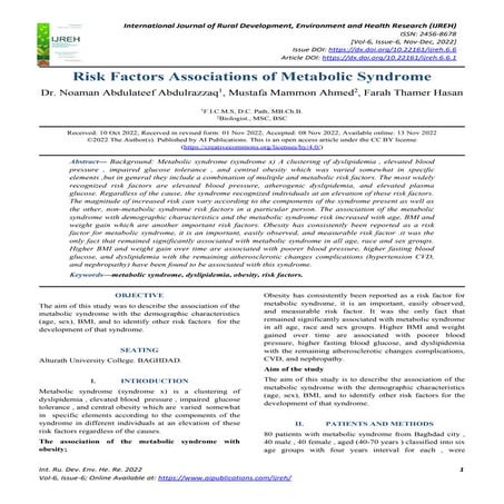 Risk Factors Associations of Metabolic Syndrome | PDF