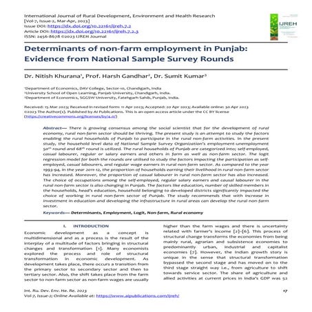 Determinants of non-farm employment in Punjab: Evidence from National Sample ...