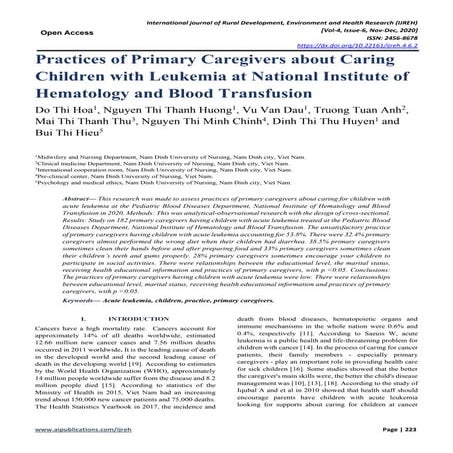 Practices of Primary Caregivers about Caring Children with Leukemia at Nation...
