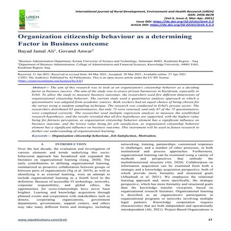 Organization citizenship behaviour as a determining Factor in Business outcome