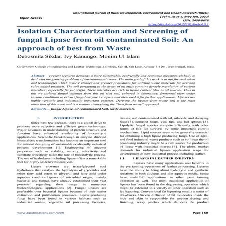 Isolation Characterization and Screening of fungal Lipase from oil ...