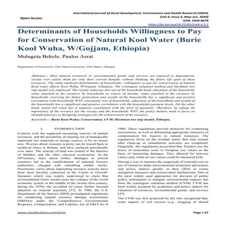 Determinants of Households Willingness to Pay for Conservation of Natural Koo...