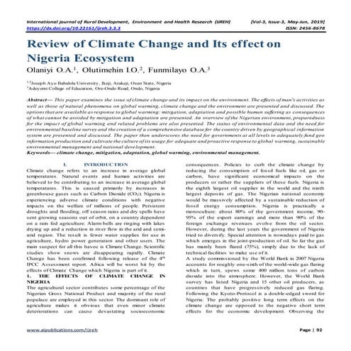 Review of Climate Change and Its effect on Nigeria Ecosystem | PDF