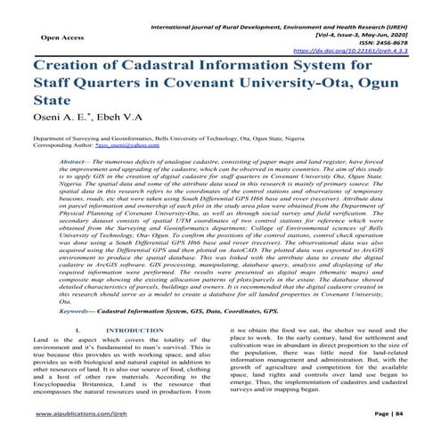 Creation of Cadastral Information System for Staff Quarters in Covenant Unive...