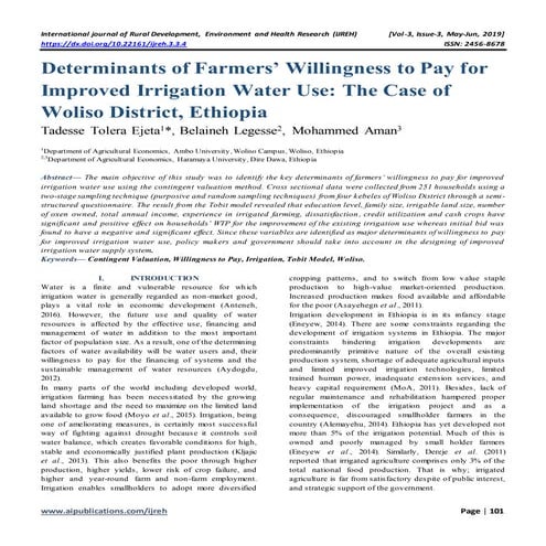 Determinants of Farmers’ Willingness to Pay for Improved Irrigation ...
