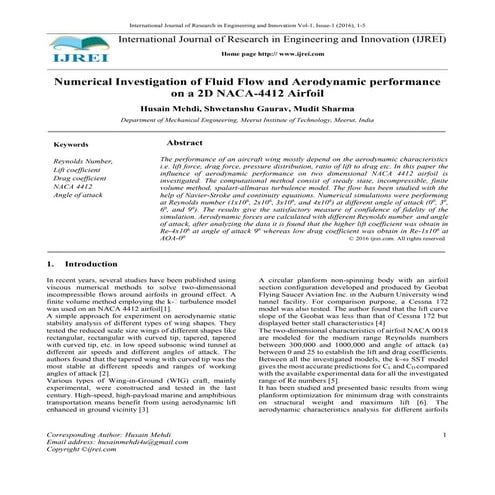 IJREI- Numerical Investigation of Fluid Flow and Aerodynamic performance on a...