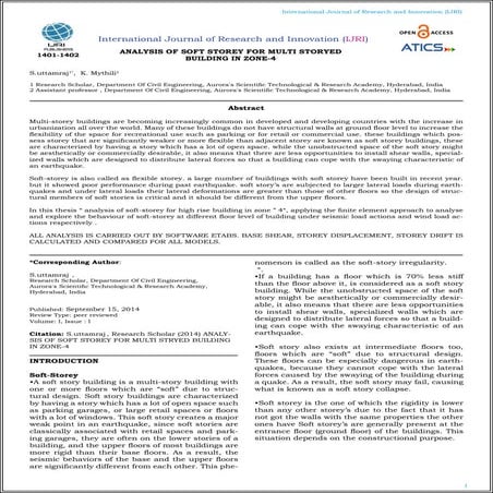 ANALYSIS OF SOFT STOREY FOR MULTI STORYED BUILDING IN ZONE-4
