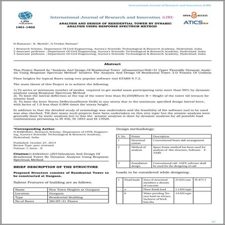 ANALYSIS AND DESIGN OF RESIDENTIAL TOWER BY DYNAMIC ANALYSIS USING RESPONSE S...