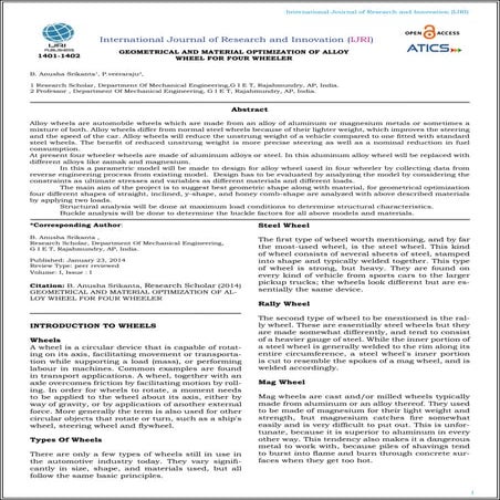 GEOMETRICAL AND MATERIAL OPTIMIZATION OF ALLOY WHEEL FOR FOUR WHEELER | PDF