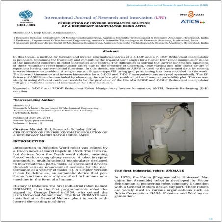 CPREDICTION OF INVERSE KINEMATICS SOLUTION OF A REDUNDANT MANIPULATOR ...