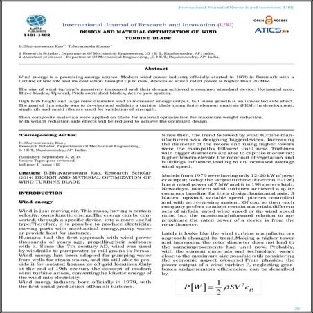 DESIGN AND MATERIAL OPTIMIZATION OF WIND TURBINE BLADE | PDF
