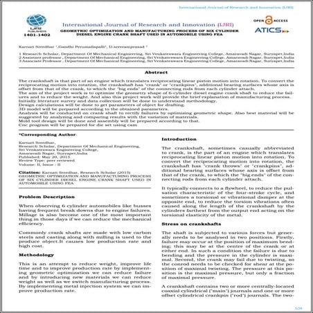 GEOMETRIC OPTIMIZATION AND MANUFACTURING PROCESS OF SIX CYLINDER DIESEL ENGIN...