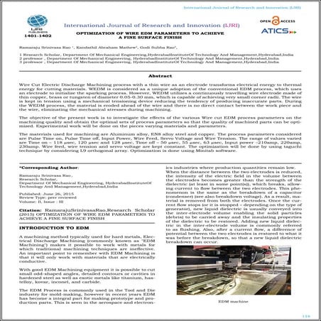 OPTIMIZATION OF WIRE EDM PARAMETERS TO ACHIEVE A FINE SURFACE FINISH