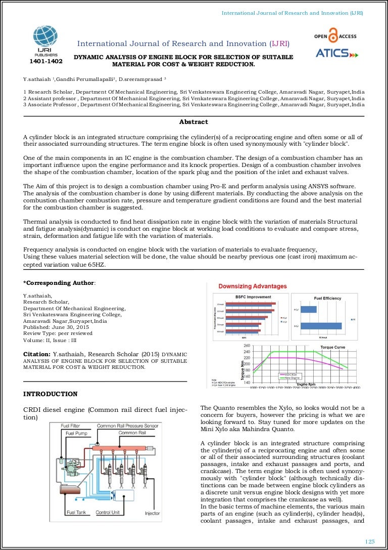 DYNAMIC ANALYSIS OF ENGINE BLOCK FOR SELECTION OF SUITABLE MATERIAL F…