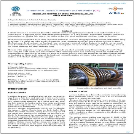 DESIGN AND ANALYSIS OF STEAM TURBINE BLADE AND SHAFT ASSEMBLY | PDF