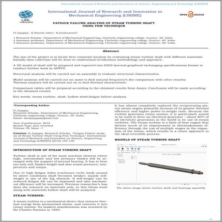 fatigue failure analysis of steam turbine shaft using fem technique | PDF