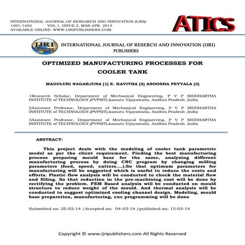 OPTIMIZED MANUFACTURING PROCESSES FOR COOLER TANK