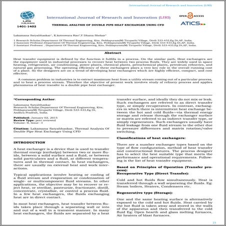 THERMAL ANALYSIS OF DOUBLE PIPE HEAT EXCHANGER USING CFD | PDF