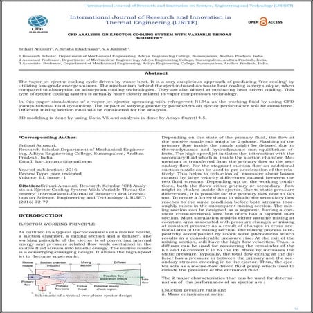  cfd analysis on ejector cooling system with variable throat geometry