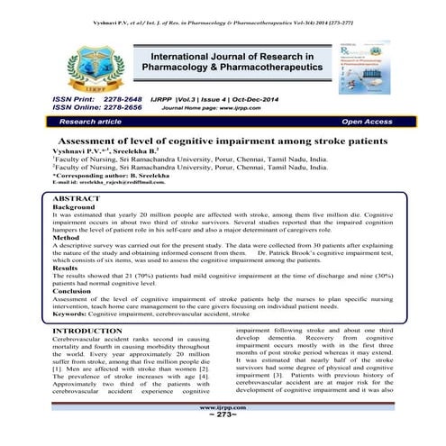 Assessment of level of cognitive impairment among stroke patients | PDF