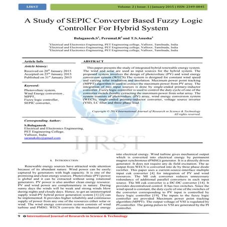 A Study of SEPIC Converter Based Fuzzy Logic Controller For Hybrid System