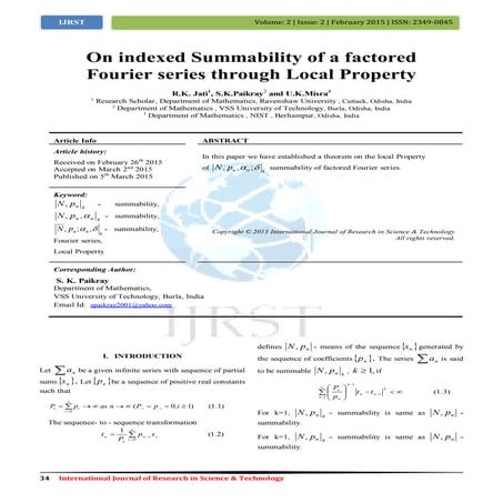 On indexed Summability of a factored Fourier series through Local Property 