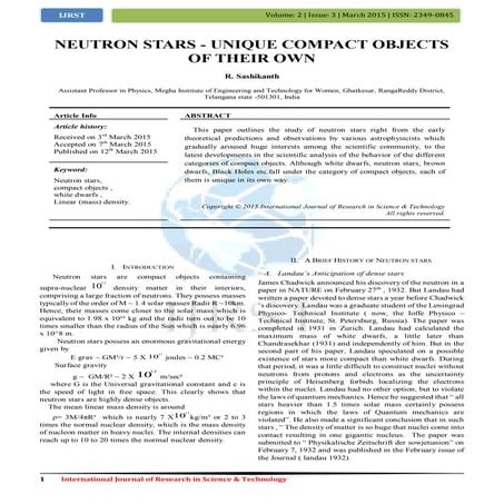 NEUTRON STARS - UNIQUE COMPACT OBJECTS OF THEIR OWN