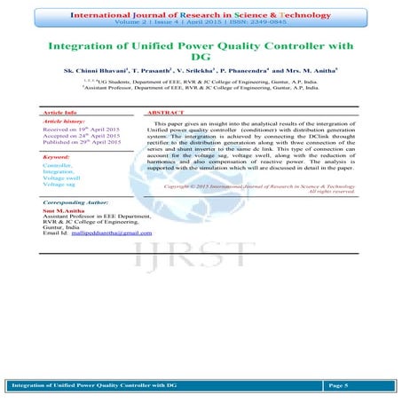 Integration of Unified Power Quality Controller with DG