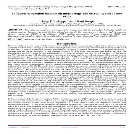 Influence of reaction medium on morphology and crystallite size of zinc oxide