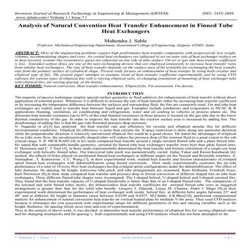 Analysis of Natural Convention Heat Transfer Enhancement in Finned Tube ...