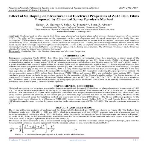 Effect of Sn Doping on Structural and Electrical Properties of ZnO Thin Films...