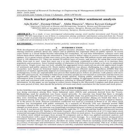 Stock market prediction using Twitter sentiment analysis | PDF
