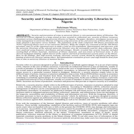 Security and Crime Management in University Libraries in Nigeria