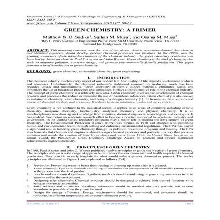 GREEN CHEMISTRY: A PRIMER