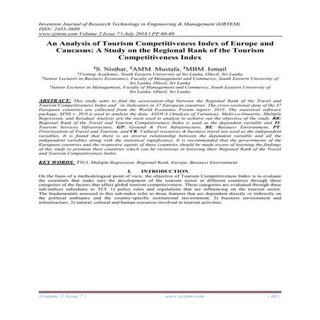 An Analysis of Tourism Competitiveness Index of Europe and Caucasus: A Study ...