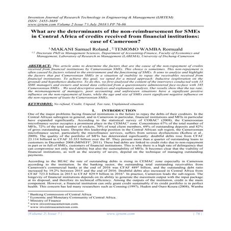 What are the determinants of the non-reimbursement for SMEs in Central Africa...