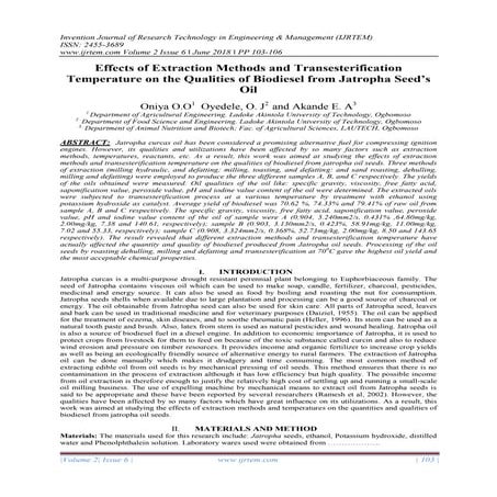 Effects of Extraction Methods and Transesterification Temperature on the Qual...