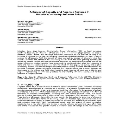 A Survey of Security and Forensic Features In Popular eDiscovery Software Suites