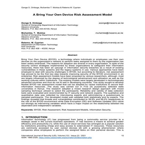 A Bring Your Own Device Risk Assessment Model