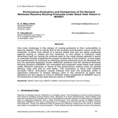 Performance Evaluation and Comparison of On Demand Multicast Reactive Routing...