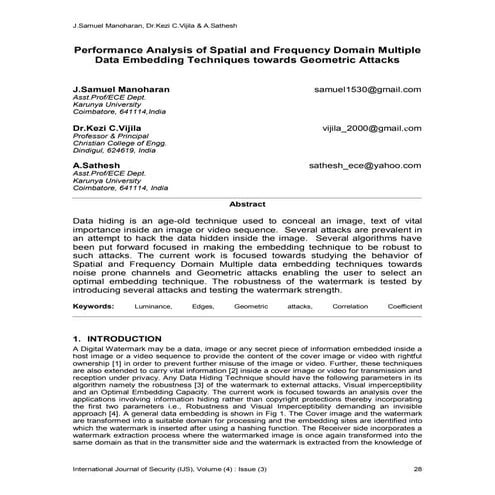 Performance Analysis of Spatial and Frequency Domain Multiple Data Embedding ...