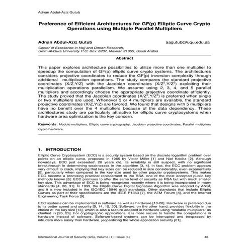 Preference of Efficient Architectures for GF(p) Elliptic Curve Crypto Operati...
