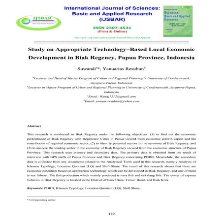 STUDY ON APPROPRIATE TECHNOLOGY–BASED LOCAL ECONOMIC DEVELOPMENT IN BIAK REGE...