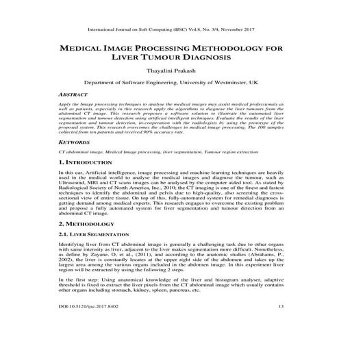 MEDICAL IMAGE PROCESSING METHODOLOGY FOR LIVER TUMOUR DIAGNOSIS