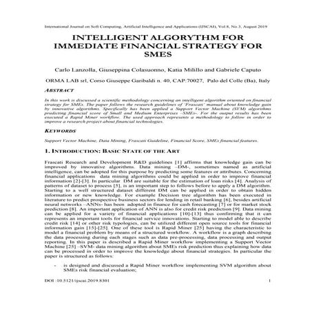 INTELLIGENT ALGORYTHM FOR IMMEDIATE FINANCIAL STRATEGY FOR SMES