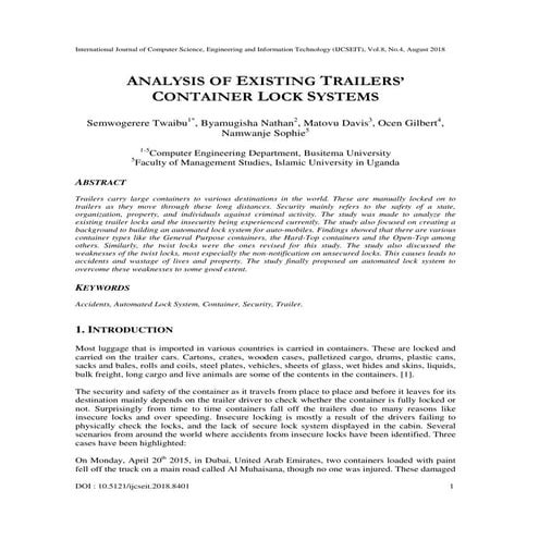 ANALYSIS OF EXISTING TRAILERS’ CONTAINER LOCK SYSTEMS