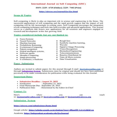 Register Now - International Journal on Soft Computing (IJSC)