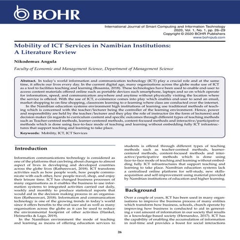 Mobility of ICT Services in Namibian Institutions: A Literature Review